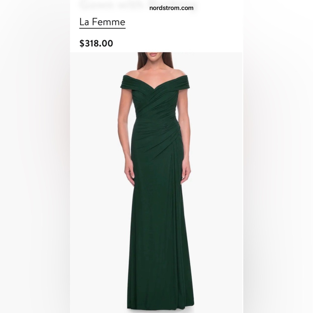 Green formal dress.